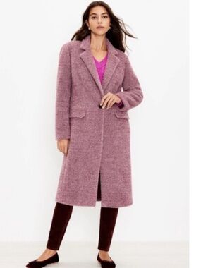NWT Loft Herringbone Long Coat in Pink, Size S